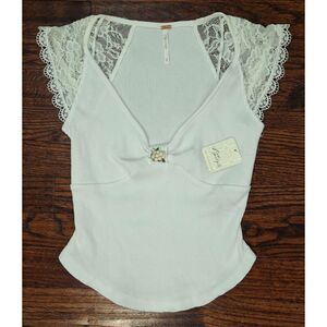 Free People Ivory White Lets Talk Baby Tee Top Women's Size XS NWT